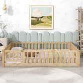 Bellemave® Full Size Montessori Floor Bed with Fence and Door - Bellemave